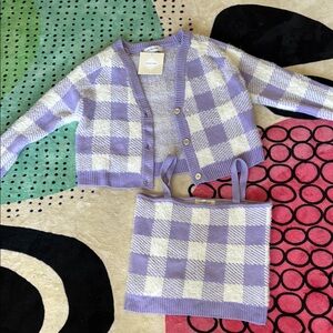 Purple and Cream Checkered Cardigan and top